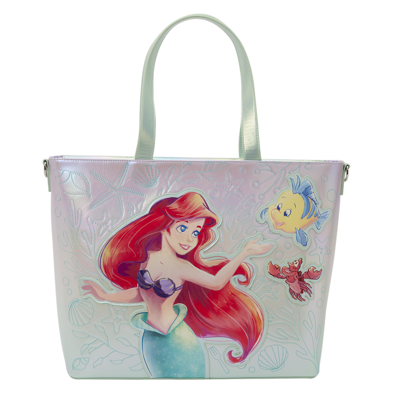 Loungefly Disney The Little Mermaid Ariel, Flounder and Sebastian tote bag with coin bag